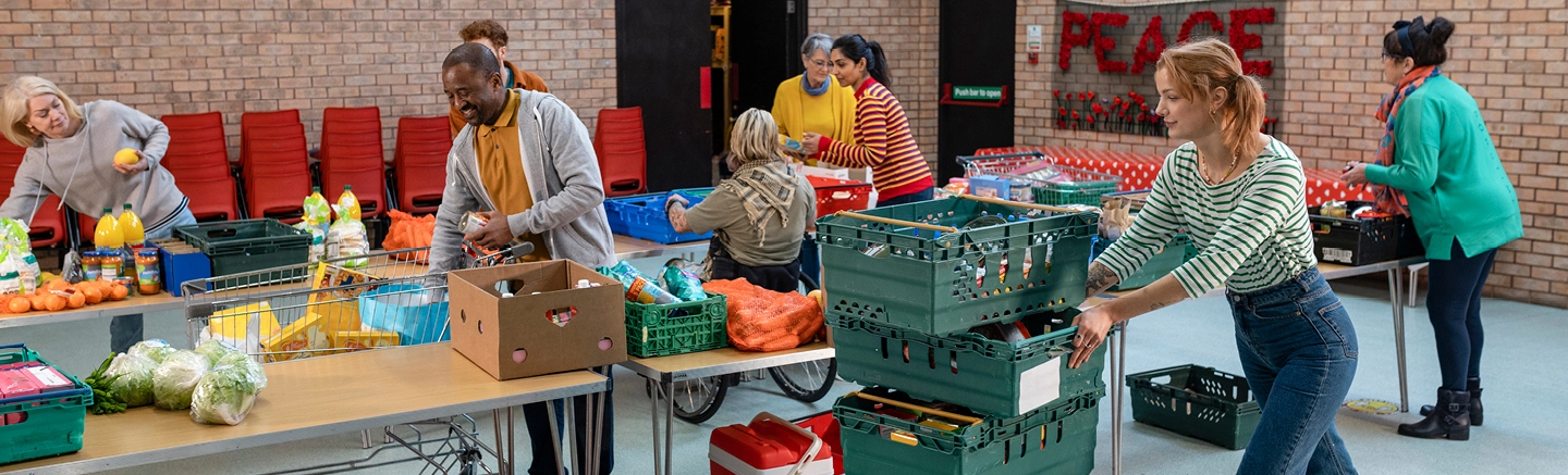 People placing food on tables